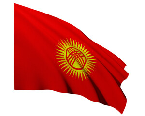 Realistic 3D Rendering Waving National Flag of Kyrgyztan