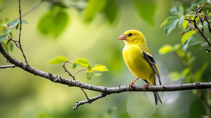 Obraz premium American goldfinch perched a small, bright yellow bird in its natural wild habitat