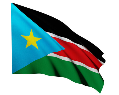 Realistic 3D Rendering Waving National Flag of South Sudan