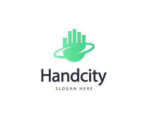 Abstract spin hand palm geometric colorful gradient logo design template. Minimalistic gesture, no,...