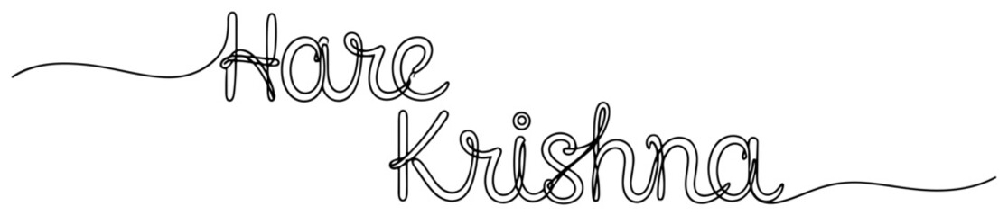 Hare Krishna mantra lettering drawn in one single continuous line style.