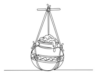 Dahi Handi hanging pot for Janmashtami minimalist line art vector