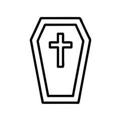 Obraz premium Black outline of coffin with cross on transparent background - Concept of Halloween icon on a transparent background 