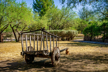 Antique horse-drawn cart in an outdoor park in Tubac Arizona