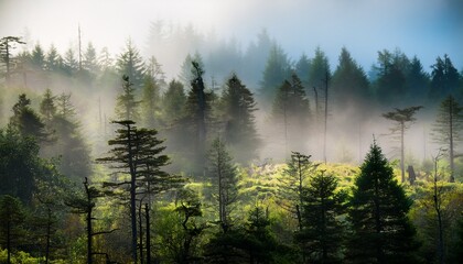 Obraz premium A Forest With Fog And Trees