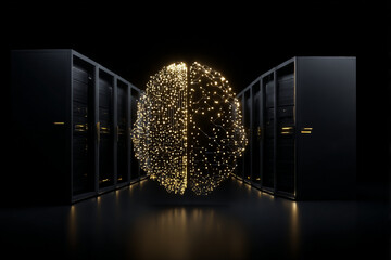 Concept Artificial Intelligence AI, Double exposure of creative artificial Intelligence interface on cityscape background. Neural networks and machine learning concept, Human brain, Artificial.