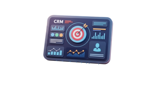 3D icon CRM Dashboard on Target AI Powered Business Client Management Icon3D