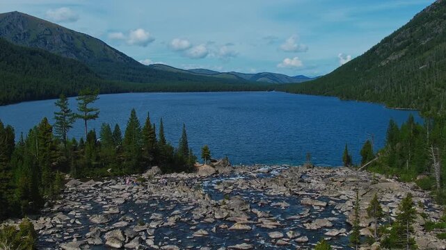 Aerial view Landscape summer day Multe lake in mountains Altai nature.