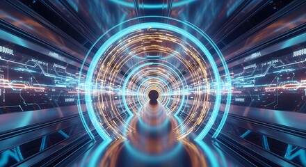 Mesmerizing Futuristic Digital Tunnel Embodying High-Tech Concepts, Data Transfer, and a Connected Virtual World, an Abstract Cyber Pathway