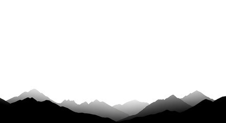 Obraz premium Serene Mountain Range Silhouette Against a White Sky - A Minimalist Landscape