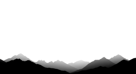 Serene Mountain Range Silhouette Against a White Sky - A Minimalist Landscape