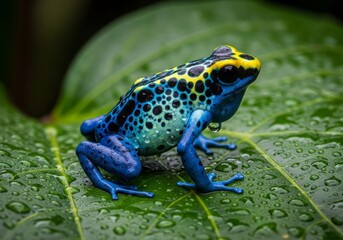 Obraz premium Poison Dart Frog on Leaf: Vibrant Wildlife Close-Up