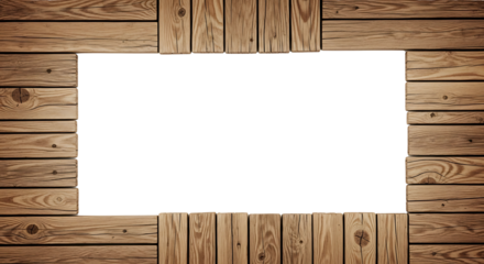 Rustic Wooden Frame with Blank White Space for Text and Images on a Clean Background