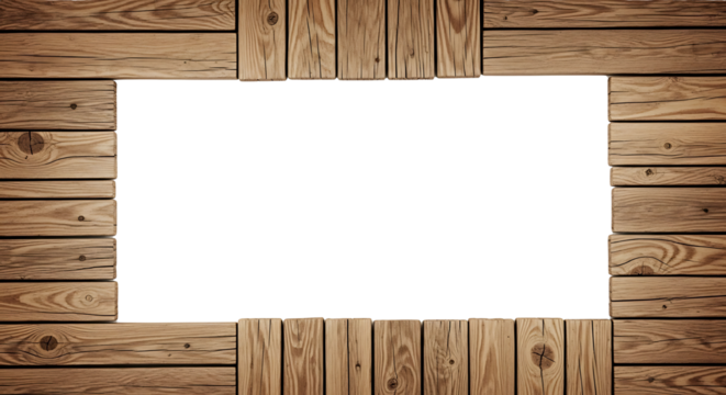 Rustic Wooden Frame with Blank White Space for Text and Images on a Clean Background