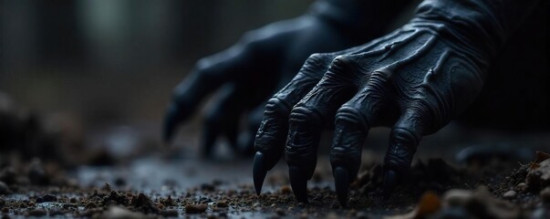 Menacing Black Demon Claws Close-up of wickedly curved, sharp points glinting menacingly, perfect for fantasy, horror, dark fantasy, gothic, Halloween, and occult projects.