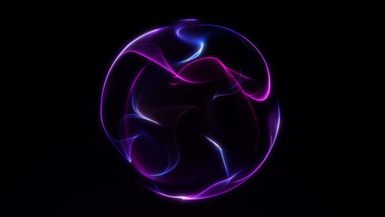 Obraz premium Purple and blue glowing fractal sphere with abstract energy flow lines and soft light reflections. Futuristic gradient orb art.