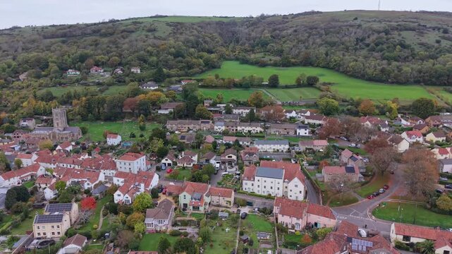 Aerial video above Axbridge, Somerset, England