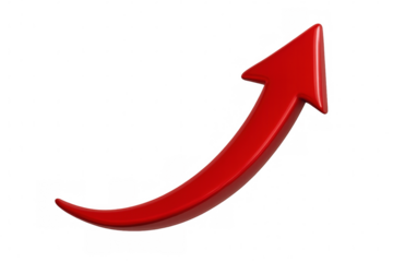 Red arrow moving upwards, symbolizing concepts of achievement, improvement, sales boost, rising statistics, and future direction