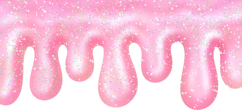 Helado color de rosa con brillos y purpurina que est&aacute; goteando. Borde digital decorativo para invitaciones, fotograf&iacute;as, papeler&iacute;a creativa y proyectos de dise&ntilde;o gr&aacute;fico. 12 pulgadas de largo.