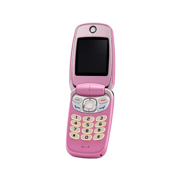 Chic pink flip phone with tactile keypad and vibrant screen, evoking nostalgia and retro communication style