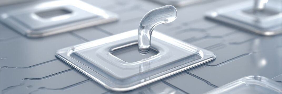 Close-up view of a transparent toggle switch positioned on a contemporary control panel, showcasing advanced technology and sleek design elements.