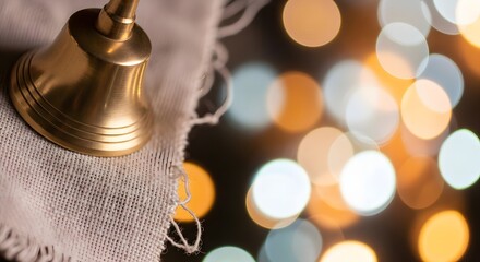 Golden Bell on Textured Fabric with Soft Bokeh Lights Festive Celebration
