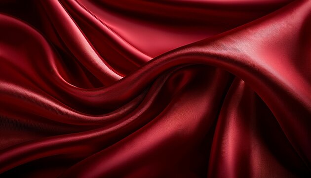 Luxurious Dark Red Silk Fabric With Smooth Folds And Soft Lighting