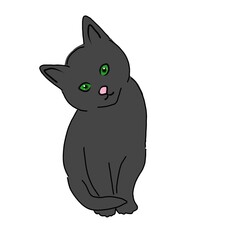 Sweet Black Kitten Illustration with Green Eyes
