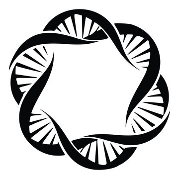 Intertwined DNA strands forming a circular genetic helix pattern.