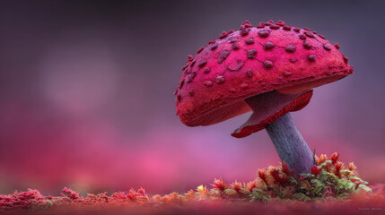 A red mushroom with a purple background