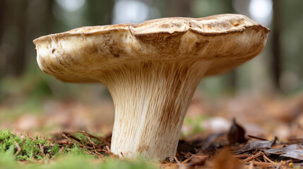 Fototapeta premium A mushroom is sitting on the ground in a forest