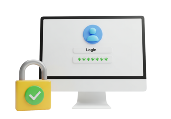 Secure digital login interface on a computer screen protected by a prominent padlock symbol