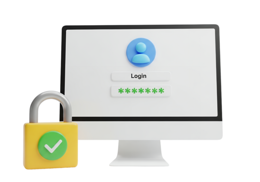 Secure digital login interface on a computer screen protected by a prominent padlock symbol