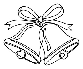 Naklejka premium Christmas Bells with Bow Continuous Line Drawing. Vector Holiday Decoration Illustration.