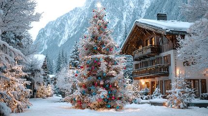 swiss mountain house in the snow