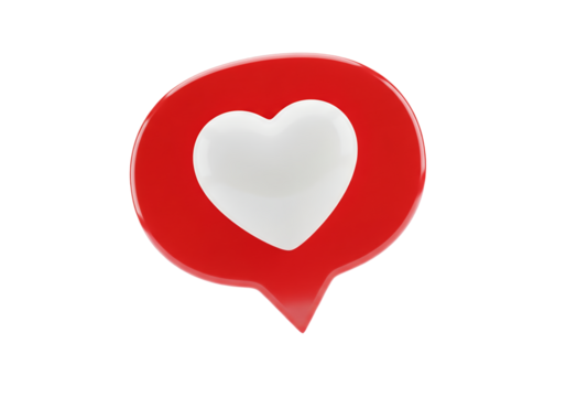 Glossy red social media notification icon featuring a vibrant white heart symbol