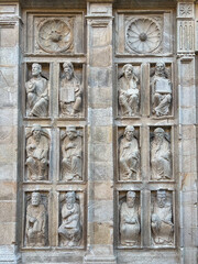 Santiago de Compostela Cathedral East Facade, detail of the Holy Door stone carving