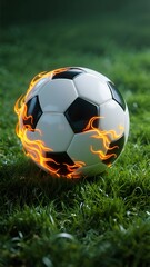 Flaming Football on Vibrant Green Field - Power Shot