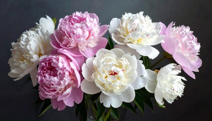 A lovely bouquet of vibrant pink and white peonies