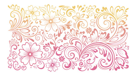 Fototapeta premium Vector floral arrangement with gradient colors featuring blossoms leaves and swirling flourishes design