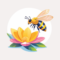 Cartoon Bee Flying Towards a Colorful Lotus Flower
