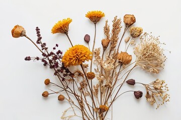 dried flowers on white background floral art