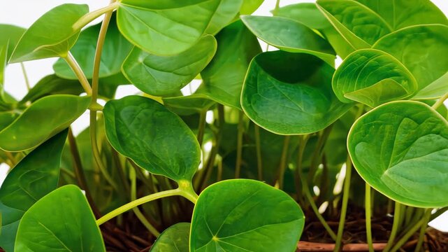 Vibrant Green Peperomia: A lush close-up showcases the freshness of a peperomia plant with its vibrant green leaves, inviting a sense of nature and tranquility.