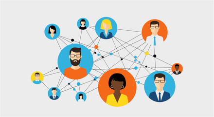 Diverse team network connecting global business professionals in a modern collaboration for growth and success