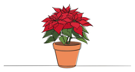 Poinsettia in flowerpot — Christmas star plant vector illustration festive indoor decor