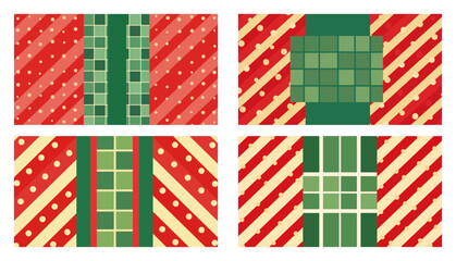 Obraz premium Christmas Geometric Seamless Pattern Set. Vector Collection of Holiday Backgrounds for Wrapping Paper.