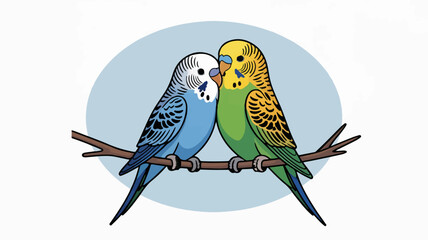 Two colorful budgies nestled together on a branch, symbolizing friendship and love