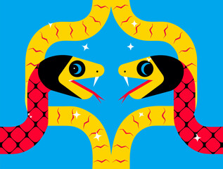 Fototapeta premium Stylized Cartoon Snakes Illustration - Wild Animal Art