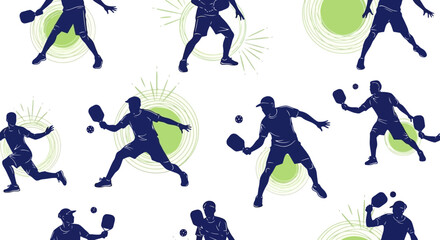 Dynamic Pickleball Players in Action, Showcasing the Excitement of the Sport with Abstract Circular Background Elements