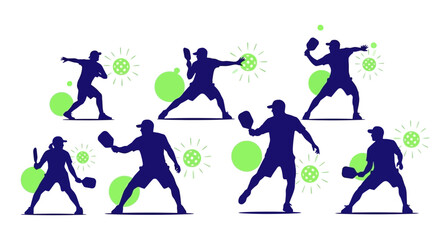 Diverse group of athletes in action, playing baseball and softball games on green field with glowing circles representing health or energy